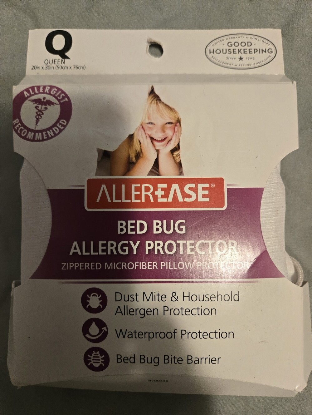 2 Queen Bed Bug Allergy Protector Pillow Cover - Purple/White